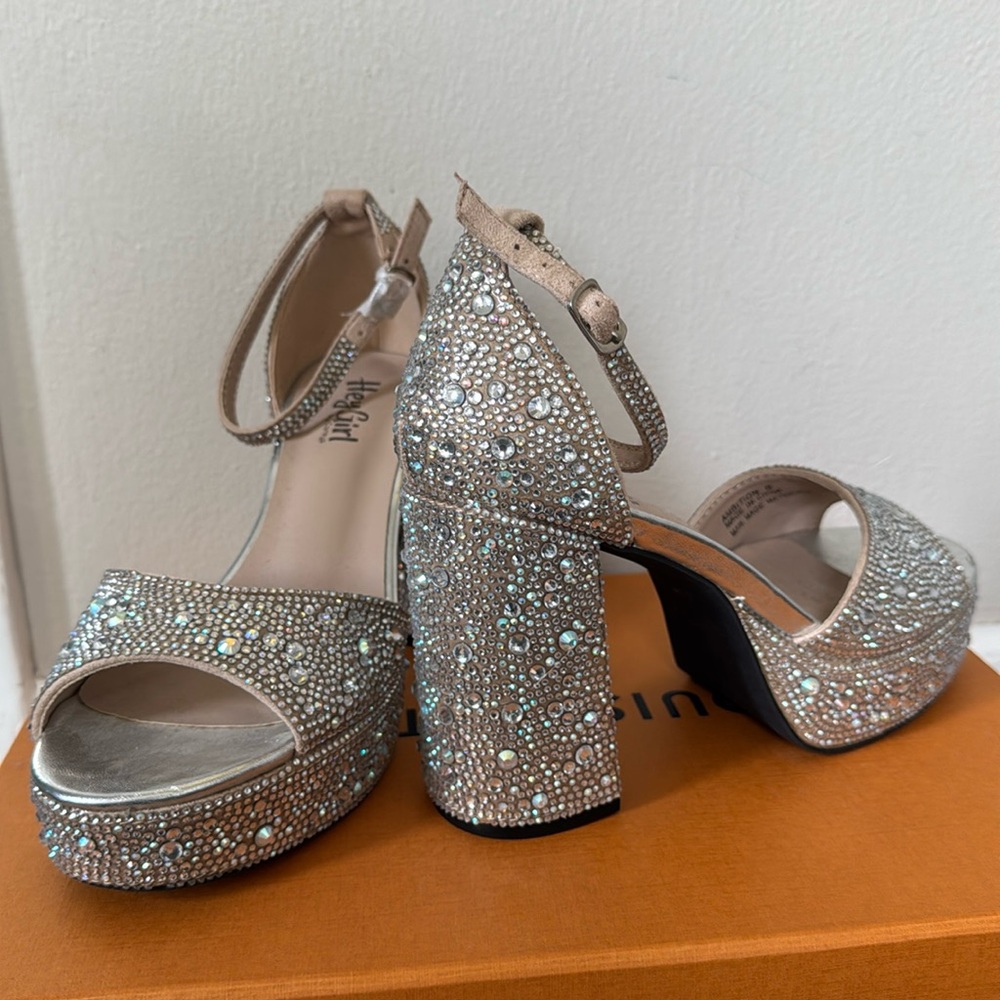 Hey girl Rhinestone platform heels